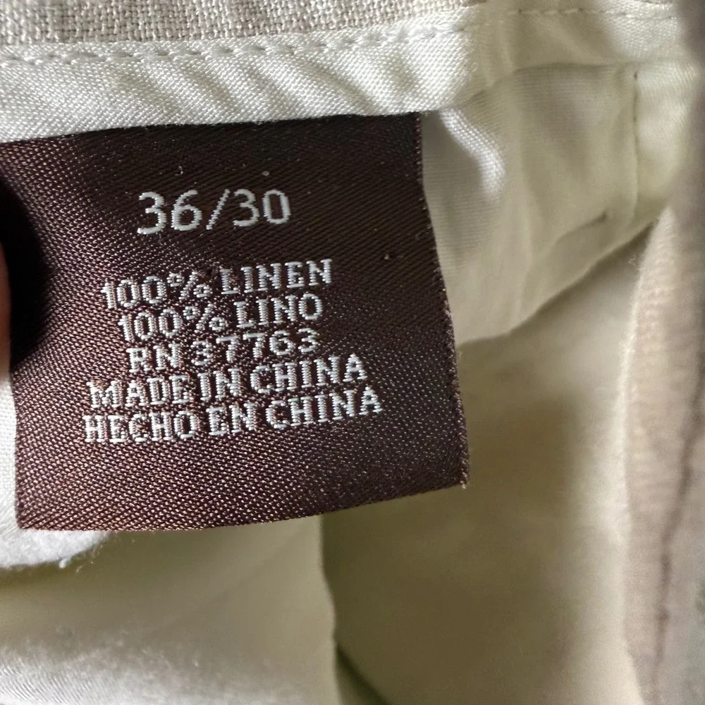 Perry Ellis Linen Drawstring Pants Men's 36x30 Beige 100% Linen Relaxed Fit